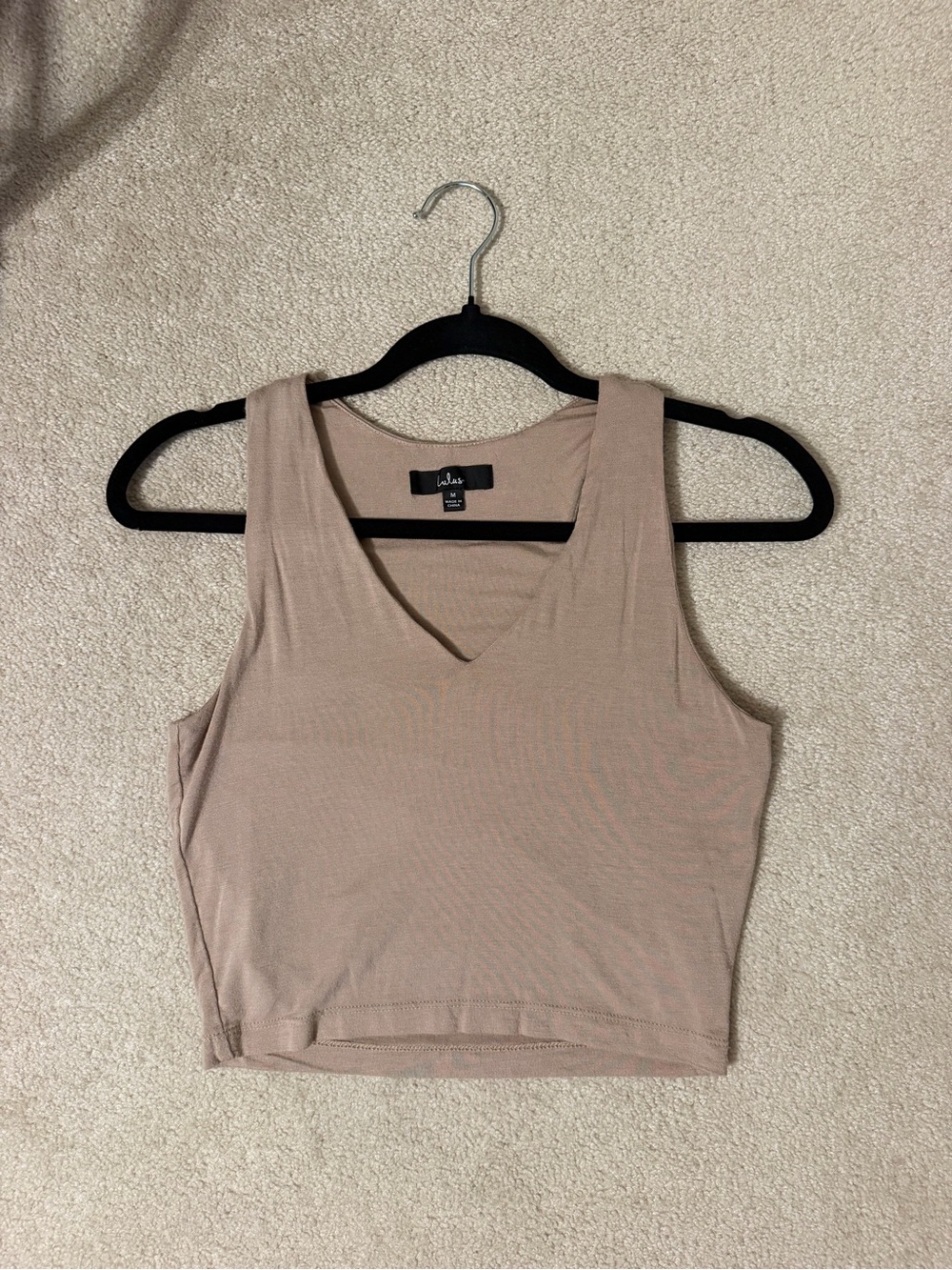 Lulu's Cropped V-Neck Tank Top in Taupe Beige